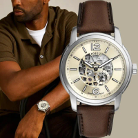 【FOSSIL】Heritage 鏤空機械錶 手錶-奶油白/43mm 禮物 送禮 推薦(ME3264)