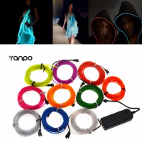 EL Wire 5M Neon Rope Tube Flexible EL Wire lamps +3V Controller For Party Car Wedding Decoration Blue Yellow Red White Green