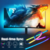 PC Screen Backlight USB LED Strip Light Computer Monitor Color Real-Time Sync DIY Game Atmosphere Light For 24-34 inch Monitor