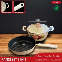 Panci Set Mpasi Keramik Food Grade Aman Untuk Mpasi Balita Panci Kukusan Cookware 3PC ENAMEL 22CM