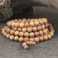 8mm Natural Taxus Chinensis Wood Beads Light Stripe Beads Loose 108 Mala Beads Buddhism Prayer Mala Beads
