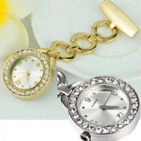Luxury Rhinestone Round Dial Nurse Watch Brooch Pin Quartz Fob Pocket Watch Steampunk Medical Pocket Watch Pin Pocket Watch
