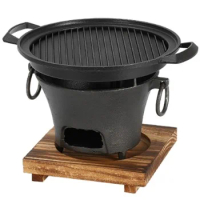 Portable cast iron charcoal bbq grill Korea style barbecue grills table top BBQ hot pot stove  retro heating stove Aluminum pan
