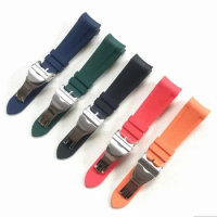 Durable Men's Silicone Rubber Watchband 22mm Black Red Blue Green Curved End Folding Clasp Strap Fit For Tudor Black Bay Watch