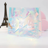 200Pcs Custom Travel Tote shopping bag Christmas Gift Promotion Bag with Handle PVC Please Hologram Totes for Beauty