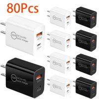 80Pcs 20W Quick Charging A+C PD Wall Charger Portable Power Adapters For Iphone 12 13 14 Pro Samsung S22 Htc Xiaomi Huawei
