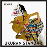 Wayang Kulit Tokoh Semar Ukuran Standar, Bahan Kulit Sapi Asli, Motif Klasik, Gapit Bambu