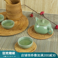 越南進口 藤編茶杯墊手工編織藤杯墊隔熱墊子圓形茶道配件餐墊