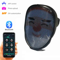 Full Color Bluetooth DIY Photo Editing Animated Text Party LED Mask,Built-in Battery, Sensor Switch Picture To Face Toy Gift