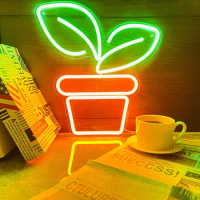Plant Neon Sign Potted LED Neon Light Green Leaf Neon Light for Room Wall Decor Neon Sign Decoration Party Gift Holiday