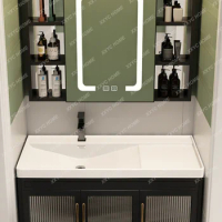 Bathroom Cabinet Wall Cupboard Hanging onto the Cabinet Washbasin Wash Basin with Smart Mirror Cabinet
