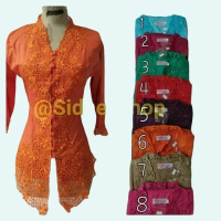 Baju Kebaya Encim Bordir Senada Bahan Katun Lengan Panjang Warna Orange Dress Gold Hitam Merah Putih