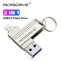 Usb 3.0 Flash Drive for iPhone 64GB 128GB 256GB 512GB USB To Lightning 2 in 1 OTG Metal Pendrive for iPhone7/8/9/11/12/13 /Ipad