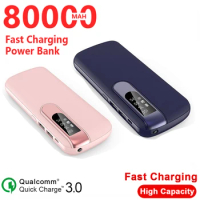 80000mAh Fast Charging High Capacity with LED Display 2 USB Power Bank External Portable Power Charger for IPhone Xiaomi Samsung