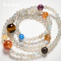【SU SU】灰月光三圈水晶手鍊(灰月光 紅膠花 紫水晶 黃虎眼 兔毛 事業運 招財 轉運 能量 防小人)