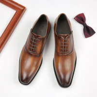 Mens Luxury Brand Business Dress Shoes Genuine Leather Formal Wedding Shoes Single Monk Buckle Strap Flat Shoes zapatos hombre