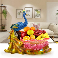 擺件裝飾品客廳歐式孔雀玻璃水果盤擺件家居裝飾創意結婚喬遷禮品