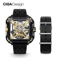 CIGA Design Titanium Gold Mechanical Watch Men X Series Luxury 2024 Male Skeleton Automatic Watches Silicone Nylon Two Straps