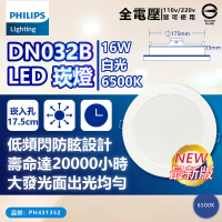 【Philips 飛利浦】10入 LED DN032B 16W 白光黃光自然光 全電壓 開孔17.5cm 崁燈(17.5公分薄型崁燈)
