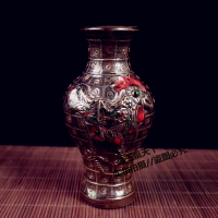 景德鎮窯變彩雕刻錦雞天球瓶 仿古瓷器花瓶舊貨 公雞花瓶收藏品