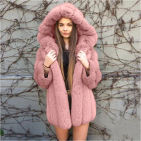 APIPEE Winter Jackets for Women 2024 Imitation Fox Fur Fur Coat Women New Outerwears Faux Fur Coat Hooded Fur Jacket