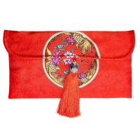 【摩達客】農曆春節開運☆綢緞布橫式雙魚流蘇藝術紅包袋
