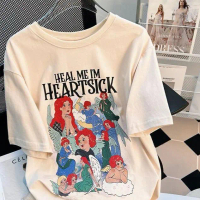 Cute Women's Cartoon Pattern T-Shirt, Oversize, Vintage Clothing, Cream Color, Style Korean Oversize