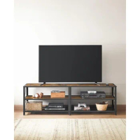 TV Stand, TV Console for TVs Up to 70 Inches, 63 Inches Width, TV Cabinet with Storage Shelves, Steel Frame, for Living Room