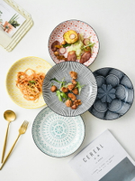日式陶瓷菜盤子家用創意圓形餐盤網紅個性8寸深菜盤飯盤早餐湯盤