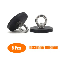 5 Pcs Rubber Coated Search Magnet Super Strong Neodymium Magnets D43mm D66mm D88mm Powerful Salvage Fishing Magnet Hooks