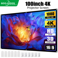 GOOJODOQ 100/80inch HD Anti-Light Curtain Projector Screen 16:9 Indoor Ultra View Portable Foldable 3D 4K Proyector Screen