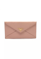 Prada 二奢 Pre-loved PRADA VITELLO GRAIN envelope Bi-fold Long Wallet leather Light pink