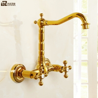 金色全銅浴缸龍頭歐式淋浴龍頭浴室簡易花灑水龍頭冷熱混水閥三聯