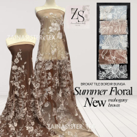 Bahan Kain Brokat Tile Embroidery 2 Tone Bordir Bunga Summer Floral NEW series Warna Mahogany Brown 
