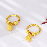 越南沙金圓滿耳環黃銅鍍金轉運珠沙面金珠時尚女式耳環耳飾配