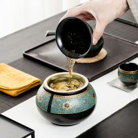 建水陶瓷茶渣缸大號廢水缸日式水盂茶盤茶具配件筆洗水洗帶蓋