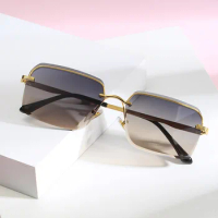 Rimless Cut Edge Sunglasses for Men Women Square Shape UV400 Protection Outdoor Sunglass Travelling Female Sun Glass