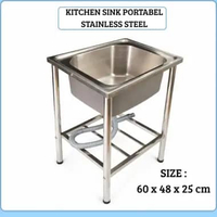Techno 6048 Kitchen SInk Portabel Kaki + Rak Stainless Steel Bak Cuci Piring 1 Lubang Wastafel Dapur