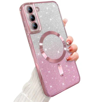 Glitter Bright Cover For Samsung Galaxy S24 S23 S22 S21 S20 Ultra Plus FE Case Note20 Ultra Plating Wireless MagSafe Magnetic
