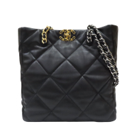 【二手名牌BRAND OFF】CHANEL 香奈兒 黑色 菱格紋羊皮 CHANEL 19 托特包 肩背包 AS3519