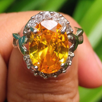 Cincin Wanita Batu Akik Permata Yellow Citrine Topaz Kuning Kristal