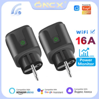 QNCX 16A Smart Socket EU WIFI Tuya Plug Smart Home Voice Timer Power Monitor Outlet For Smart Life APP Alexa Google Home Black