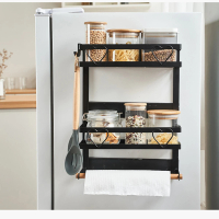 fioJa 費歐家 雙層 磁吸冰箱置物架 廚房紙巾收納架(微波爐/洗衣機側邊置物架 側壁置物架)