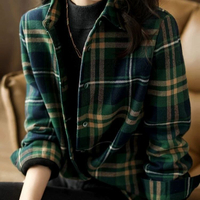 襯衫外套磨毛格子棉布女長袖寬松大碼上衣時尚百搭休閒衫衣春秋新款【倪醬】