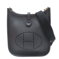 【二手名牌BRAND OFF】HERMES 愛馬仕 黑色 Tourillon牛皮 Evelyn TPM 肩背包 W刻