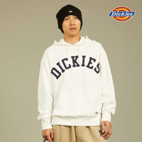 【Dickies】男款雪白色純棉胸前刺繡Logo圖案寬鬆連帽大學T｜DK012299H25