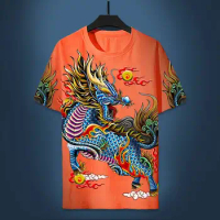 New God Beast Fire Kirin 3d Printing Summer Men's T-Shirt Creative Fashion Personality Large Size Short Sleeve Classic Retro Top