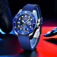 LIGE Creative Navy Blue Camouflage Man Watch Luminous Date 3ATM Waterproof Quartz Wrist Watch for Men Relogio Masculino+Box