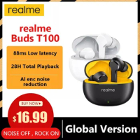 realme buds T100 Global Version TWS AI ENC Ture Wireless Headphones 28H of music playback IPX5 Waterproof Headphones