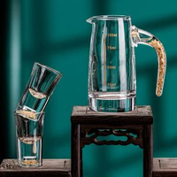 全城熱賣 - 金箔白酒杯分酒器套裝家用醒酒器量酒器玻璃小酒杯洋酒紅酒分酒壺金箔七字壺【1只】+金箔子彈杯 【2只】
